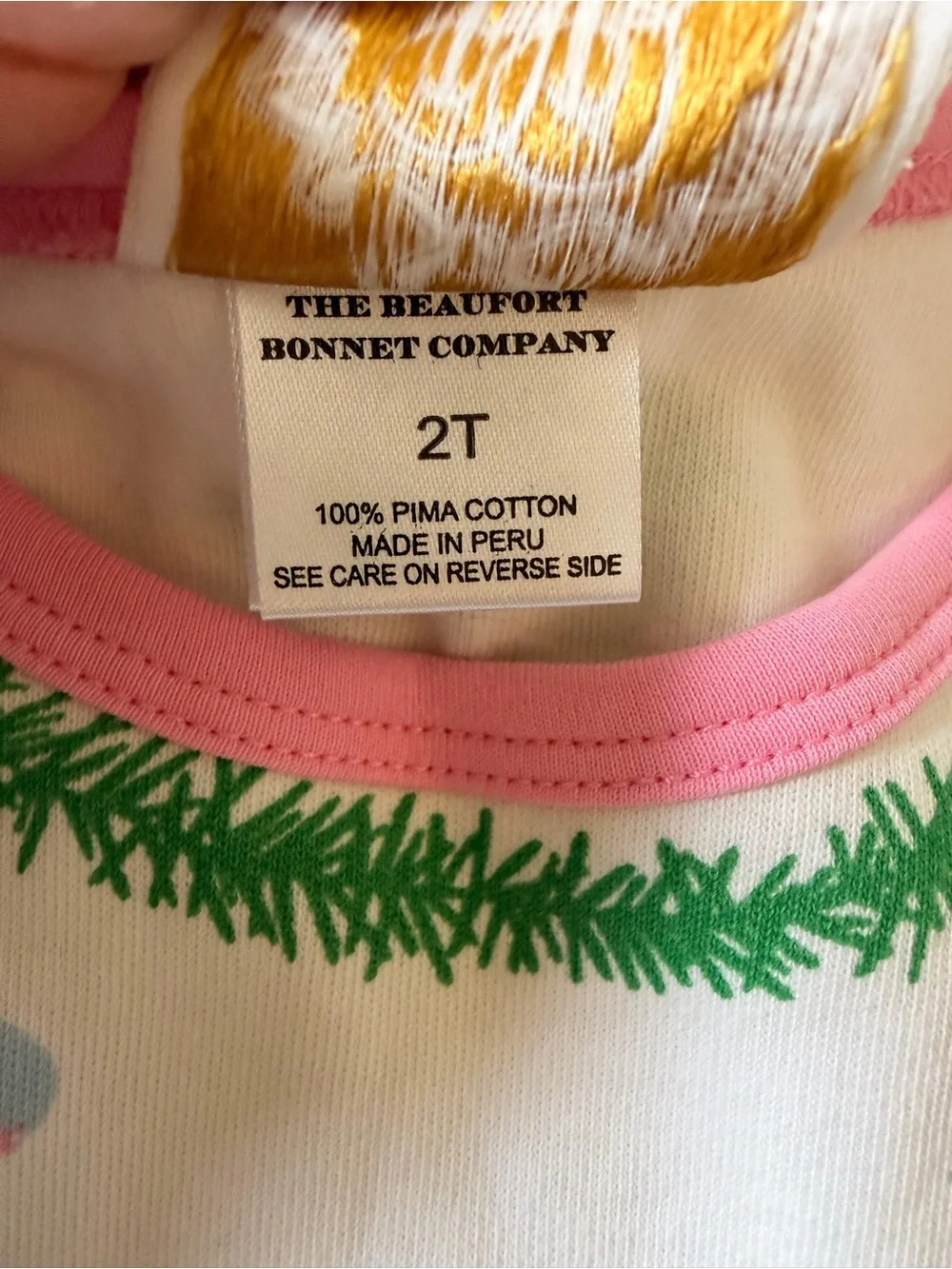Kids Holiday Pajama Nightgown - Pink Trim White with Green Garland Print
